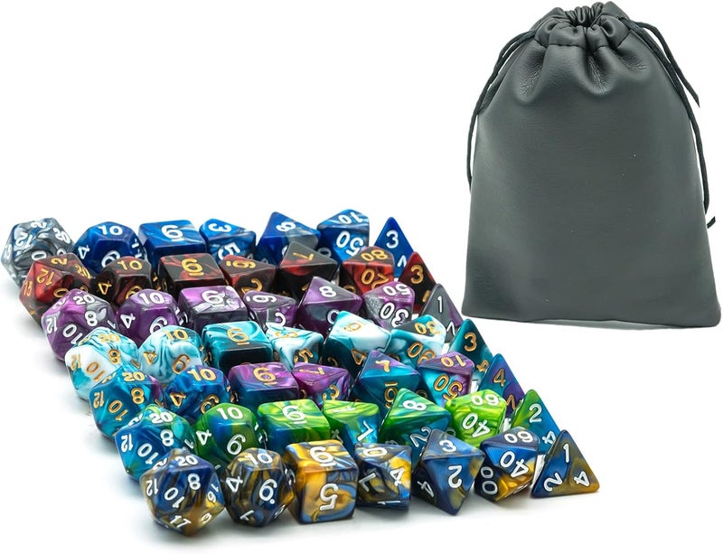 Poludie 7 Sets DND Dice Polyhedral Dice Set (49pcs) with 1 Large Leather Bag, D&D Die Set for Dungeons and Dragons, RPG Table Games. (7Sets/49Pcs) - Image 2